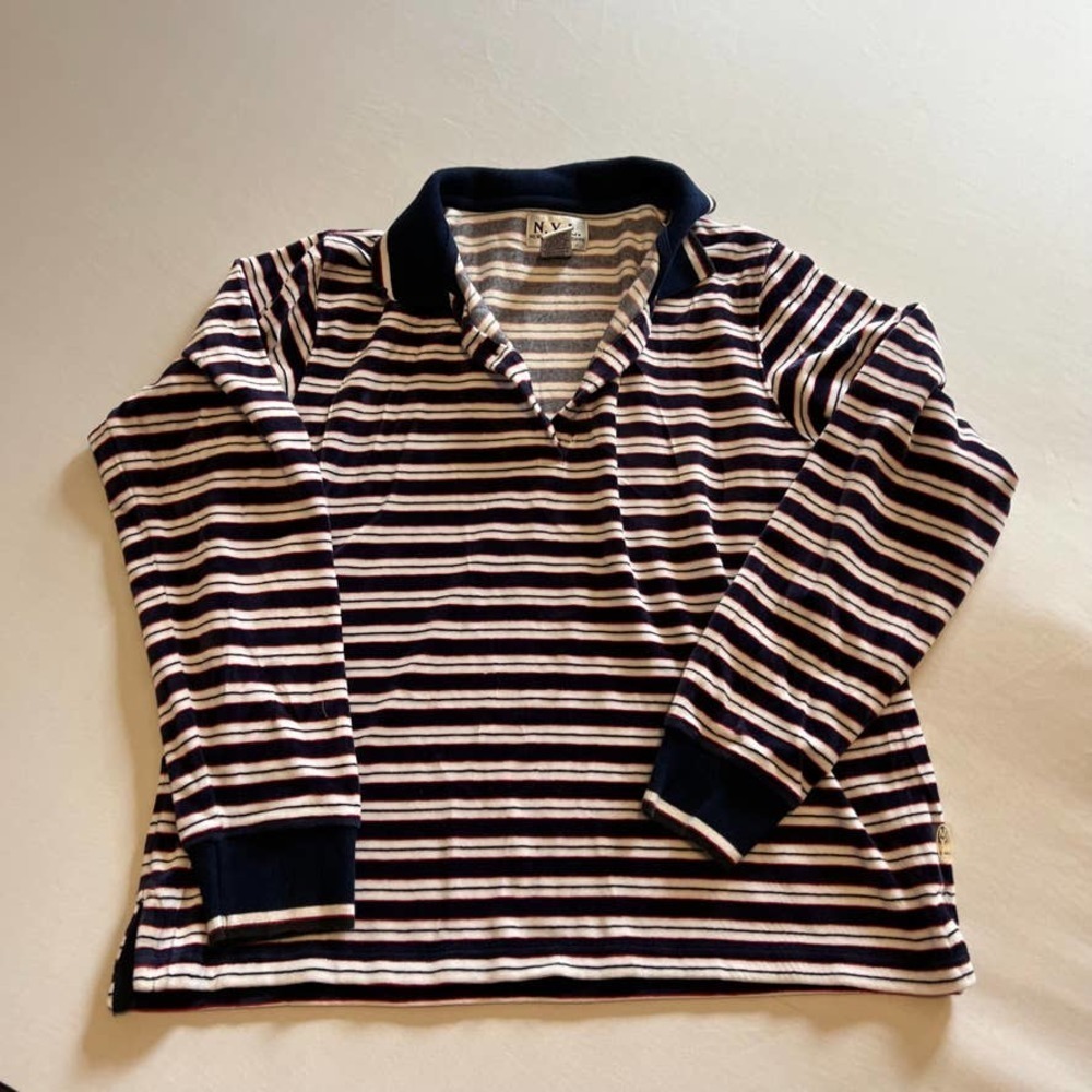 New York Laundry NYL velour blue red striped henley top M